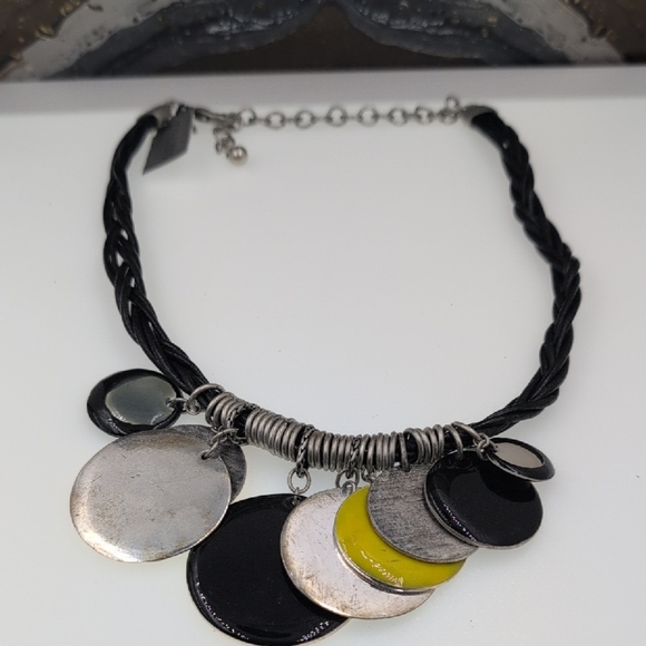 Chico's Modern Black and Yellow Necklace with Geometric Pendants - Picture 2 of 6